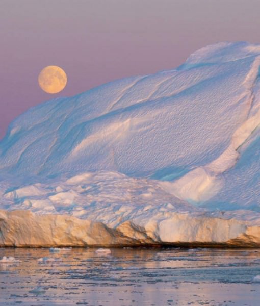 Sunset on the Icebergs of Greenland.